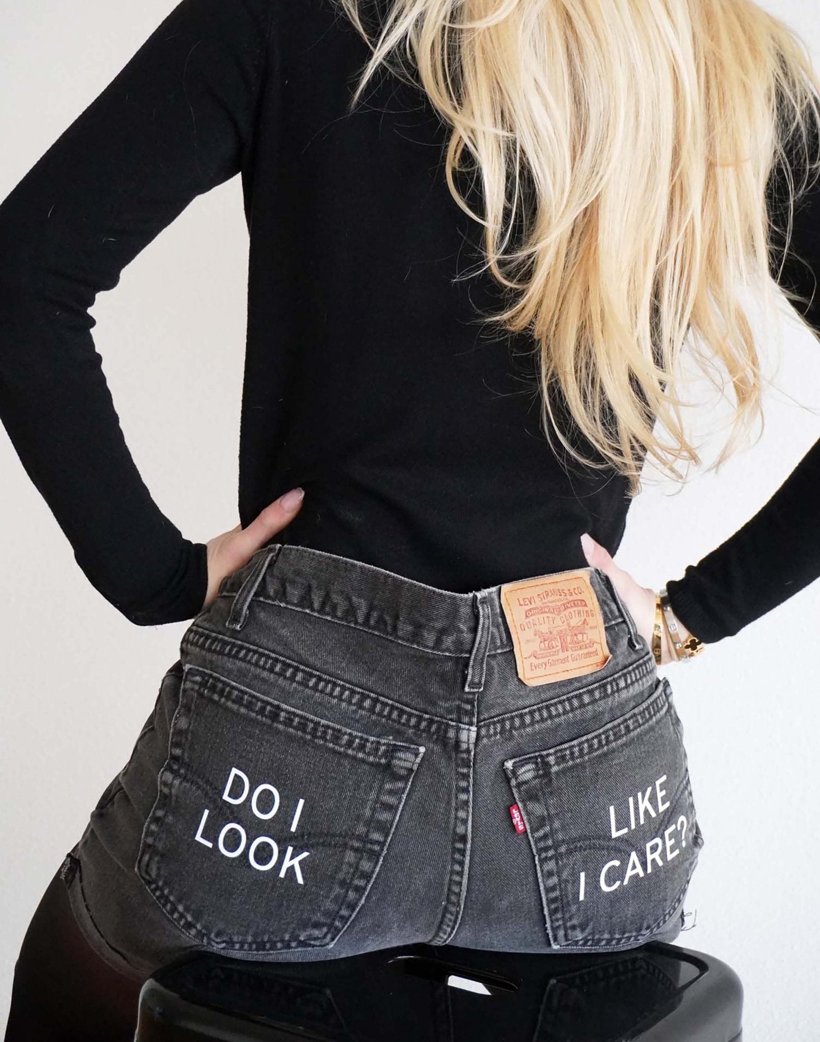 Upcycled Denim Shorts 'DO I LOOK LIKE I CARE?' - OBLIVIOUS?